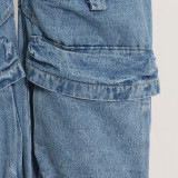 Women Fashion Patchwork Pocket Cargo Wide Leg Pants