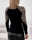 Women Leopard Patchwork Long Sleeve T-Shirt