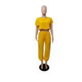 Women Solid Color Short Sleeve Top and Pant Two-Piece Set