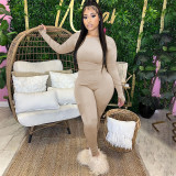 Women Round Neck Cutout Long Sleeve Top And Pants Two-Piece Set