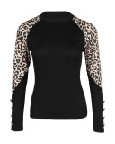 Women Leopard Patchwork Long Sleeve T-Shirt