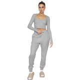 Autumn and winter trendy u-neck pullover long-sleeved women's two-piece fashion casual trouser suit