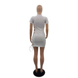 Women'S Sexy Fashion Solid Side Hollow Out Short Sleeve Slim Bodycon Dress