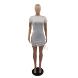 Women'S Sexy Fashion Solid Side Hollow Out Short Sleeve Slim Bodycon Dress