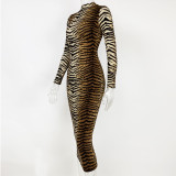 Autumn and winter Women fashion leopard print long-sleeved sexy slim dress