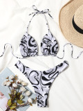 Women Sexy Print Lace Up Backless Bikini swimwear