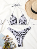 Women Sexy Print Lace Up Backless Bikini swimwear