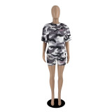 Women Summer Camouflage Print Loose Top and Shorts Two-Piece Set