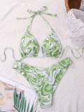 Women Sexy Print Lace Up Backless Bikini swimwear