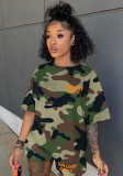 Women Summer Camouflage Print Loose Top and Shorts Two-Piece Set