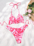 Women Sexy Print Lace Up Backless Bikini swimwear