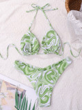 Women Sexy Print Lace Up Backless Bikini swimwear