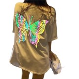 Women Oversized Maxi Butterfly Print Short Sleeve T-Shirt
