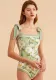 Women Fashion Printed Pleated one-piece swimwear