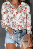 Women's autumn and winter broken flower print shirt v-neck long-sleeved t-shirt top