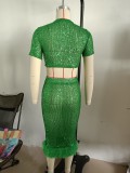 Ladies Fashion Sequin Short Sleeve Bodycon Sexy Feather Dress