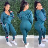 Women's Casual Solid Color Patchwork Letter Tracksuit Long Sleeve Two-Piece Set