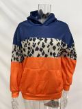 Women's Leopard Patchwork Hoodie Winter Casual Versatile Color Block Hoodies