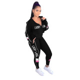 Women's Casual Solid Color Patchwork Letter Tracksuit Long Sleeve Two-Piece Set