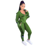 Women's Casual Solid Color Patchwork Letter Tracksuit Long Sleeve Two-Piece Set