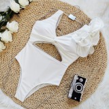 Solid Color One-Shoulder Ruffled One-Piece Swimsuit Women'S Low Back White Swimsuit