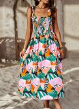 Spring Summer Chic Elegant Floral Straps Casual Midi Dress