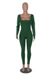 Women'S Solid Color Square Neck Backless Long Sleeve Yoga Fitness Jumpsuit