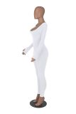 Women'S Solid Color Square Neck Backless Long Sleeve Yoga Fitness Jumpsuit