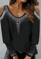 Women'S Beaded Shoulder Cutout Long Sleeve Top