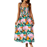 Spring Summer Chic Elegant Floral Straps Casual Midi Dress