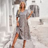 Chic Elegantsummer V Neck Short Sleeve Holidays Casual Dress