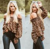 Ladies Long Sleeve Off Shoulder Leopard Sexy Chiffon Shirt Off Shoulder Leopard Print Top