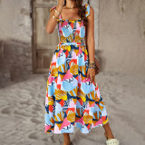 Spring Summer Chic Elegant Floral Straps Casual Midi Dress