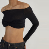 Spring Summer Women'S Off Shoulder See-Through Long Sleeve Cropped Top