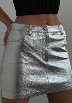 Spring Solid Color Basic Bright Leather High Waist Slim Fit Slim Waist Skirt