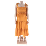 Summer Solid Color Sexy Straps Swing Plus Size Ladies Dress Casual Dress