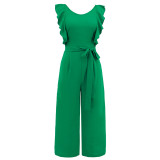 Summer Women'S Ruffle Lsleeveless Midi Straight Jumpsuit