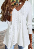 Women'S V Neck Solid Long Sleeve Loose Casual Top