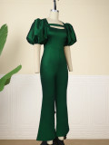 Spring Square Neck Puff Sleeve Jumpsuit Elegant Chic Party Women Jumpsuits