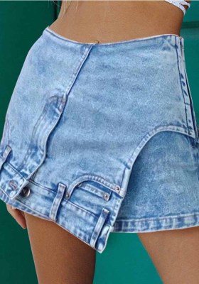 Street Style Autumn Mid-Rise Short Irregular Solid Color Women'S Denim High Street Style Culottes Shorts