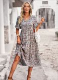 Chic Elegantsummer V Neck Short Sleeve Holidays Casual Dress