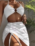 Solid Patchwork Swimsuit Three-Piece with Pads