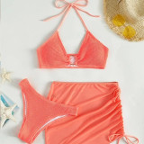 Solid Patchwork Swimsuit Three-Piece with Pads