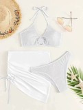 Solid Patchwork Swimsuit Three-Piece with Pads