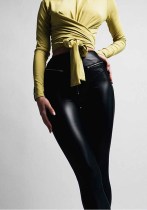 Sexy peach hip pu Tight Fitting high-waisted leather pants women's zippered trousers