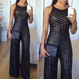 Chic Sequins Sleeveless Wide Leg Pants Sleeveless Pullover Fashion Jumpsuit