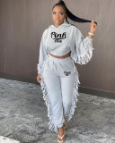 Women'S Fashion Sport Casual Letter Print Fringed Hoodie Two-Piece Pants Set