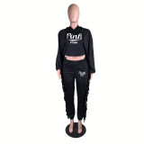 Women'S Fashion Sport Casual Letter Print Fringed Hoodie Two-Piece Pants Set