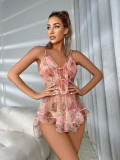 Sexy See Through Floral Mesh Straps Night Dress Pajamas Lingerie Home Clothing