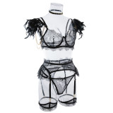 Sexy Lingerie Feather Patchwork Sexy Metal Chain Four-Piece Set